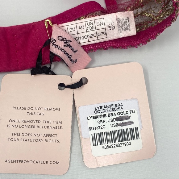 Agent Provocateur Lysianne Gold Fuchsia Bra NWT $335 - Picture 15 of 16